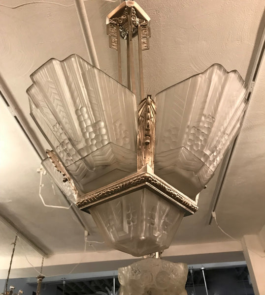 Beautiful French Art Deco Geometric Chandelier Signed by E.J.G
