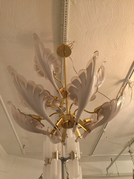 Italian Murano Mid Century Two Tier Brass Chandelier