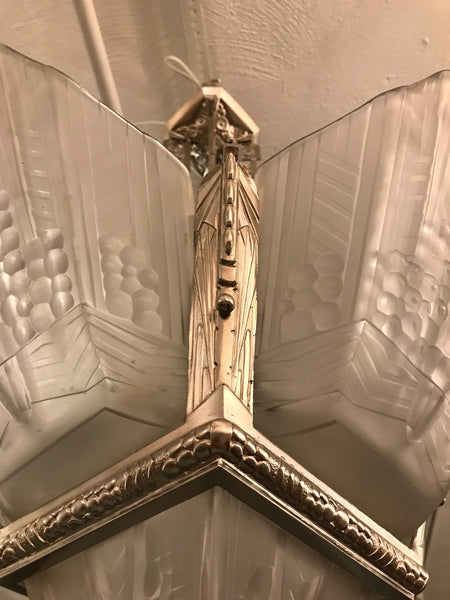 Beautiful French Art Deco Geometric Chandelier Signed by E.J.G