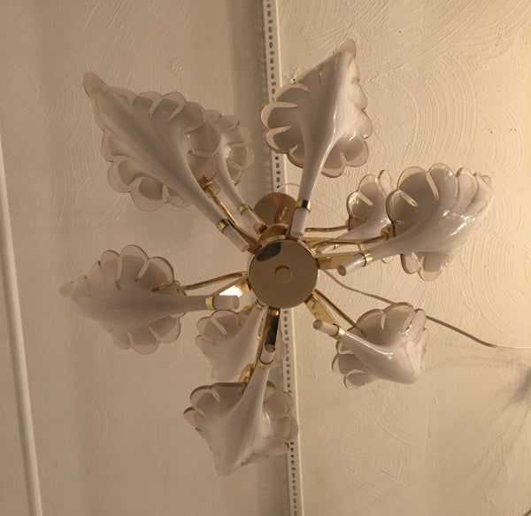 Italian Murano Mid Century Two Tier Brass Chandelier