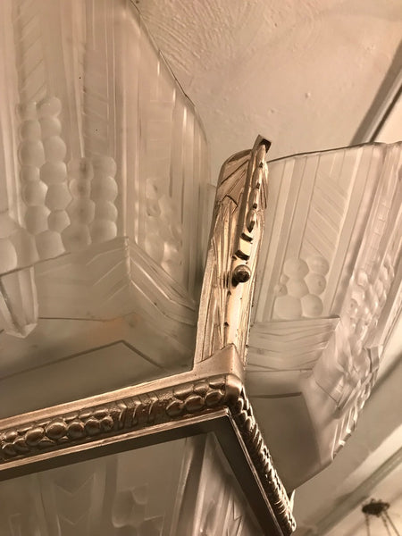 Beautiful French Art Deco Geometric Chandelier Signed by E.J.G