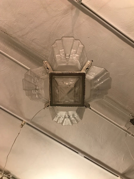 Beautiful French Art Deco Geometric Chandelier Signed by E.J.G