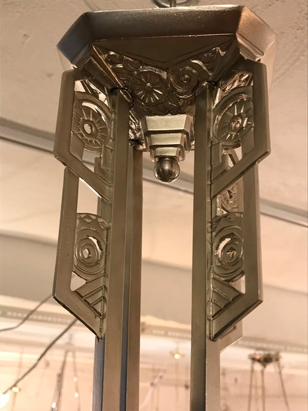 Beautiful French Art Deco Geometric Chandelier Signed by E.J.G