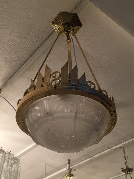 French Art Deco Chandelier signed by Muller Freres and DENARD