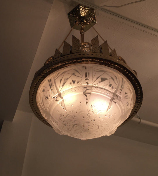 French Art Deco Chandelier signed by Muller Freres and DENARD