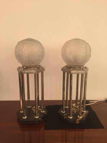 French Art Deco Pair of Table Lamps by Muller Frères
