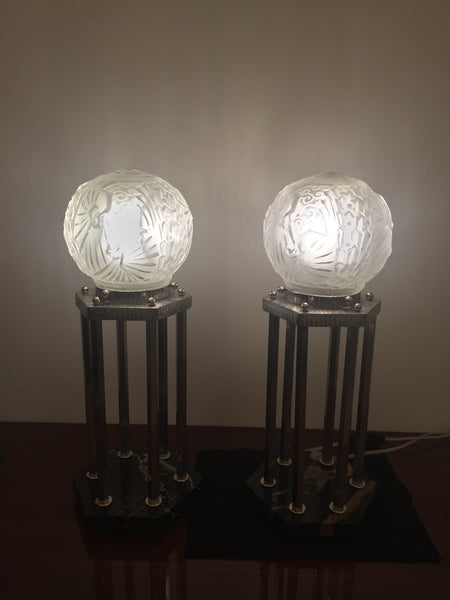 French Art Deco Pair of Table Lamps by Muller Frères