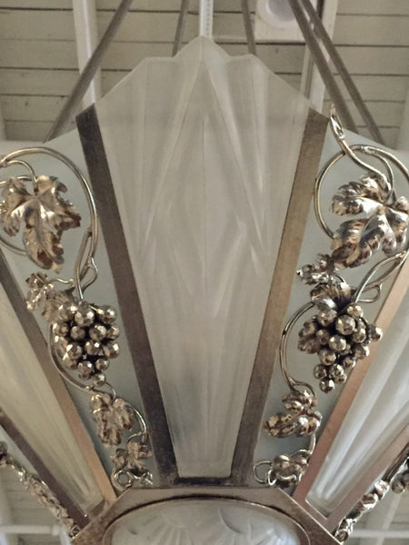 French Art Deco Geometric Chandelier Signed by Degue