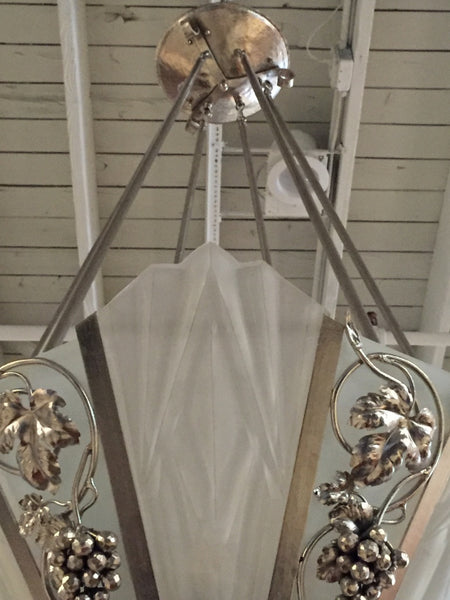 French Art Deco Geometric Chandelier Signed by Degue
