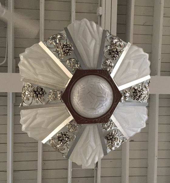 French Art Deco Geometric Chandelier Signed by Degue