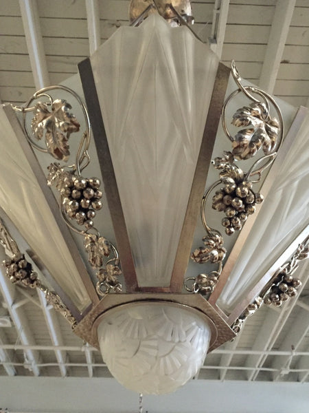 French Art Deco Geometric Chandelier Signed by Degue