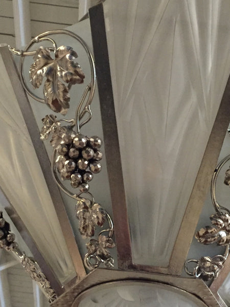 French Art Deco Geometric Chandelier Signed by Degue