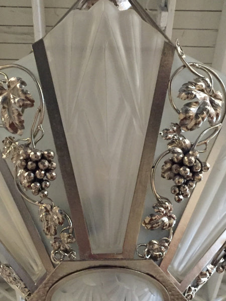 French Art Deco Geometric Chandelier Signed by Degue