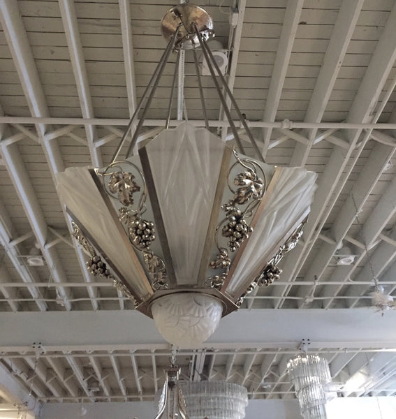 French Art Deco Geometric Chandelier Signed by Degue