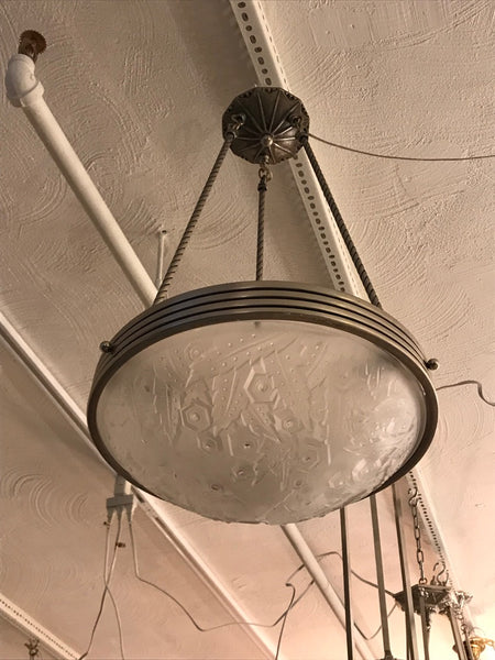 French Art Deco Chandelier Pendant Signed by Muller Frères Luneville