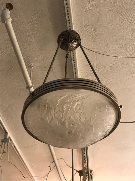 French Art Deco Chandelier Pendant Signed by Muller Frères Luneville