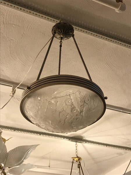 French Art Deco Chandelier Pendant Signed by Muller Frères Luneville