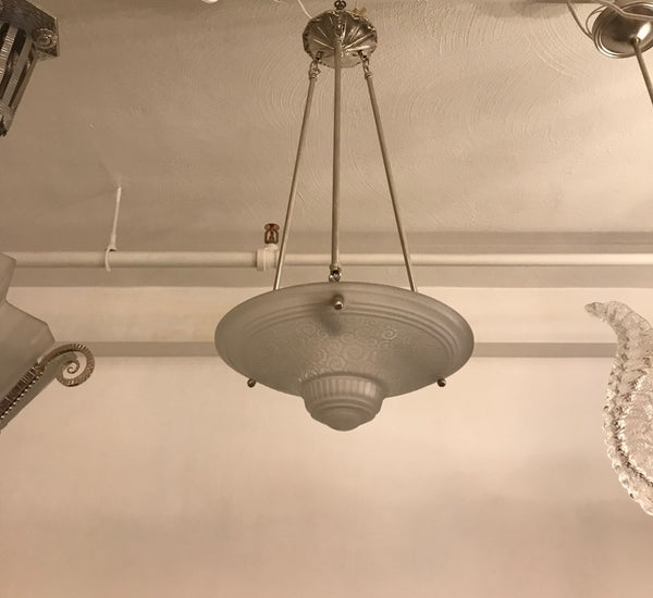 French Art Deco Geometric Chandelier Signed by Muller Frères Luneville