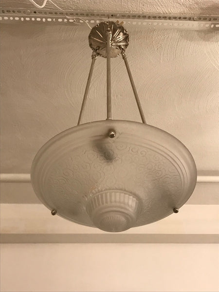 French Art Deco Geometric Chandelier Signed by Muller Frères Luneville