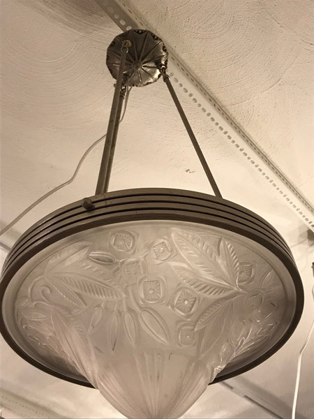 French Art Deco Cone Shape Chandelier Signed By Lorrain Nancy France