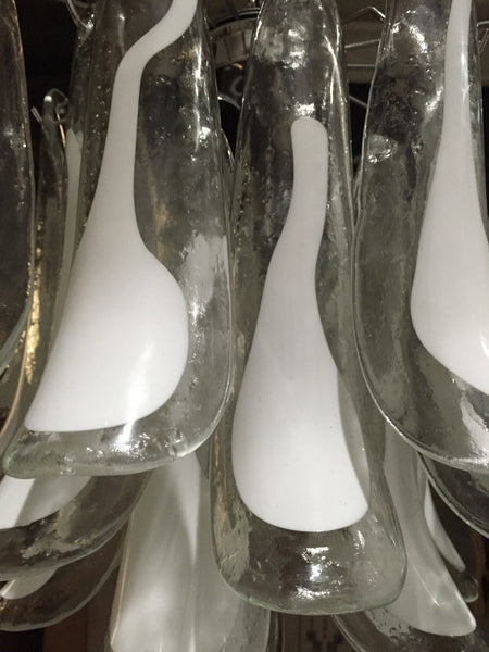 Italian Mid-Century White Feather Glass Chandelier by Mazzega