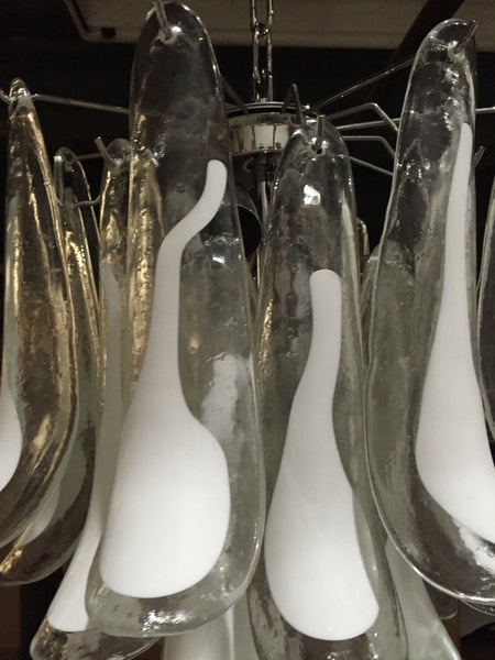Italian Mid-Century White Feather Glass Chandelier by Mazzega