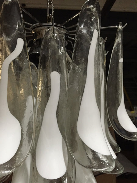 Italian Mid-Century White Feather Glass Chandelier by Mazzega