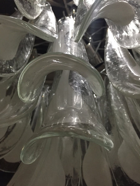 Italian Mid-Century White Feather Glass Chandelier by Mazzega