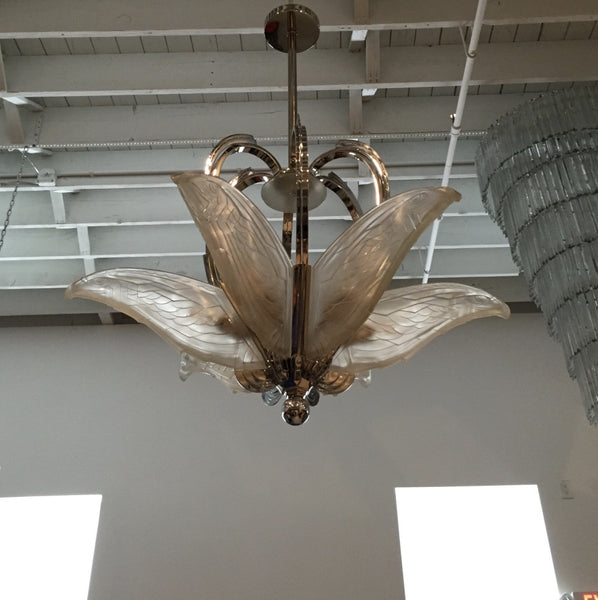 French Art Deco Chandelier with Geometric Flying Bird Motif by P. Maynadier