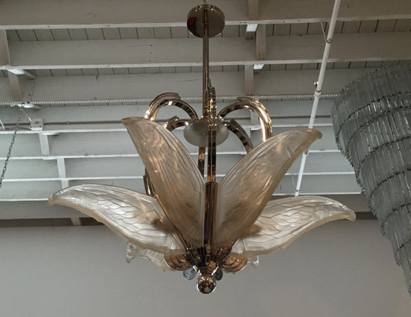 French Art Deco Chandelier with Geometric Flying Bird Motif by P. Maynadier