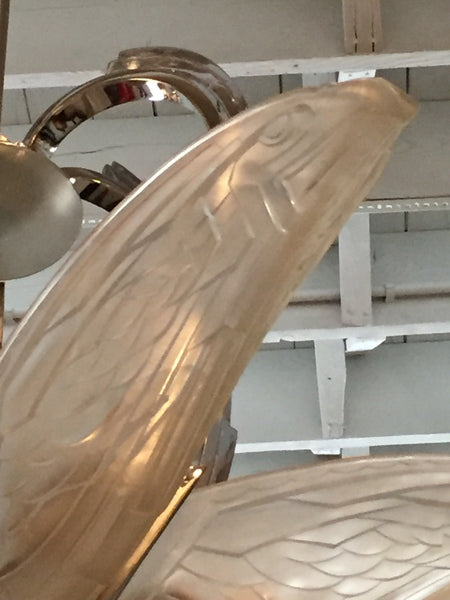 French Art Deco Chandelier with Geometric Flying Bird Motif by P. Maynadier