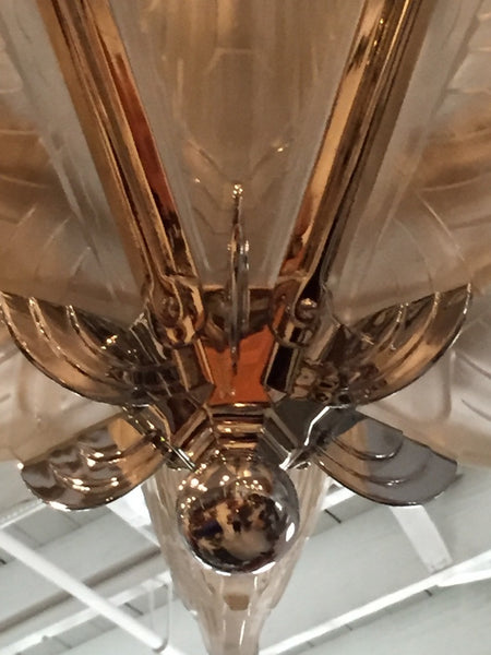 French Art Deco Chandelier with Geometric Flying Bird Motif by P. Maynadier