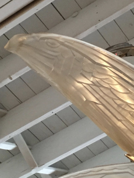 French Art Deco Chandelier with Geometric Flying Bird Motif by P. Maynadier