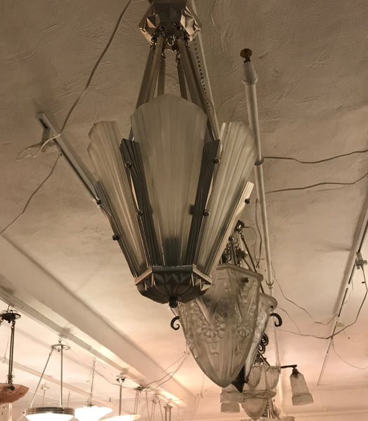 French Art Deco Round Chandelier Signed by Degue