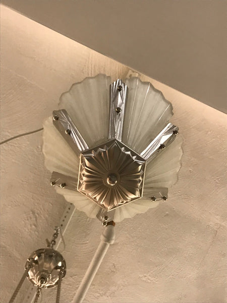 French Art Deco Round Chandelier Signed by Degue