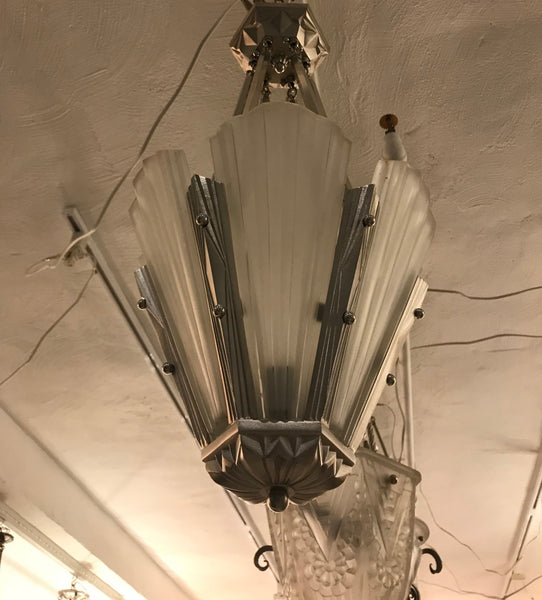 French Art Deco Round Chandelier Signed by Degue