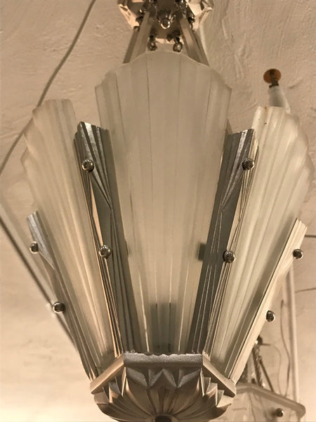 French Art Deco Round Chandelier Signed by Degue