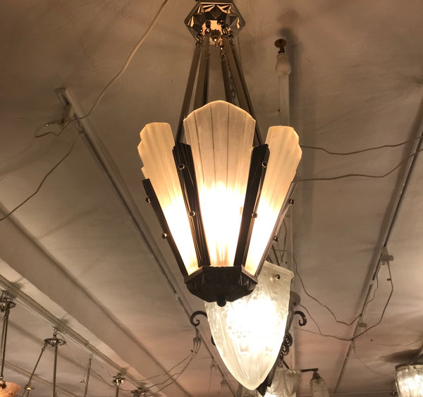 French Art Deco Round Chandelier Signed by Degue