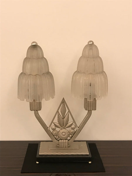 French Art Deco "Waterfall" Table Lamp Signed by Sabino