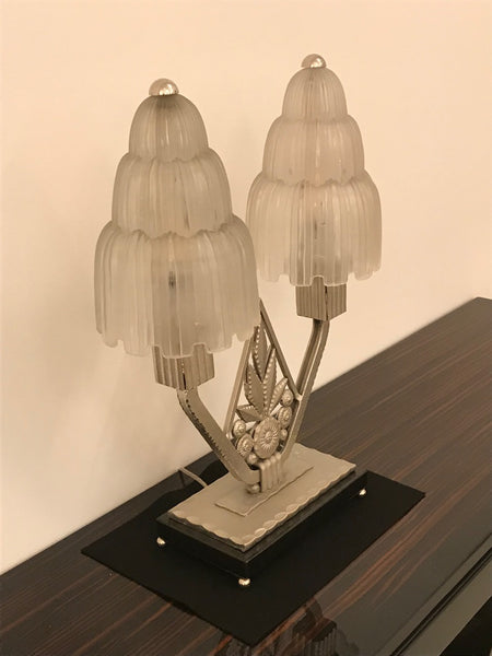 French Art Deco "Waterfall" Table Lamp Signed by Sabino