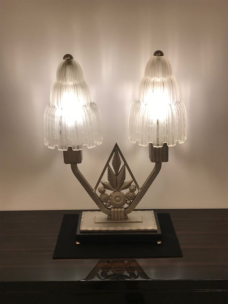 French Art Deco "Waterfall" Table Lamp Signed by Sabino