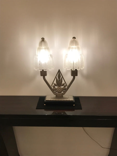 French Art Deco "Waterfall" Table Lamp Signed by Sabino