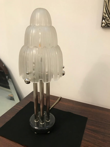 Pair of French Art Deco "Waterfall" Table Lamps Signed by Sabino