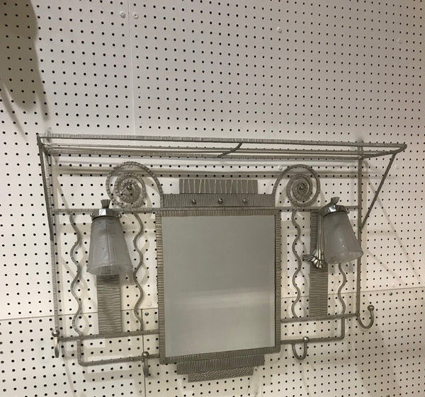 French Art Deco Hanging Coat Rack with Pair of Signed Muller Frères Sconces