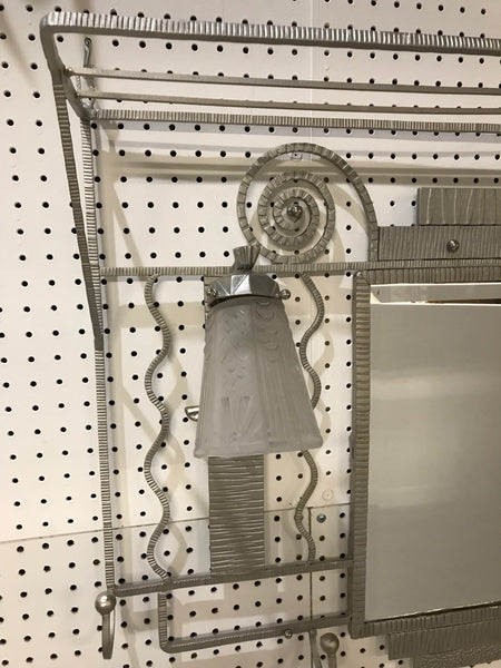 French Art Deco Hanging Coat Rack with Pair of Signed Muller Frères Sconces