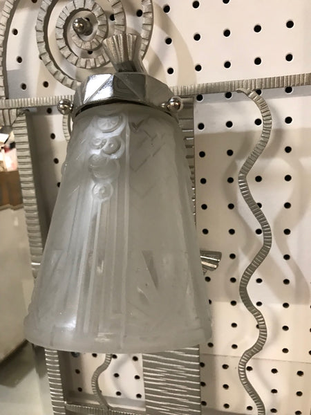 French Art Deco Hanging Coat Rack with Pair of Signed Muller Frères Sconces