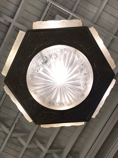 French Art Deco Floral Chandelier Signed by Degue