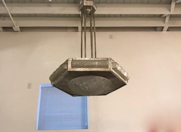 French Art Deco Floral Chandelier Signed by Degue