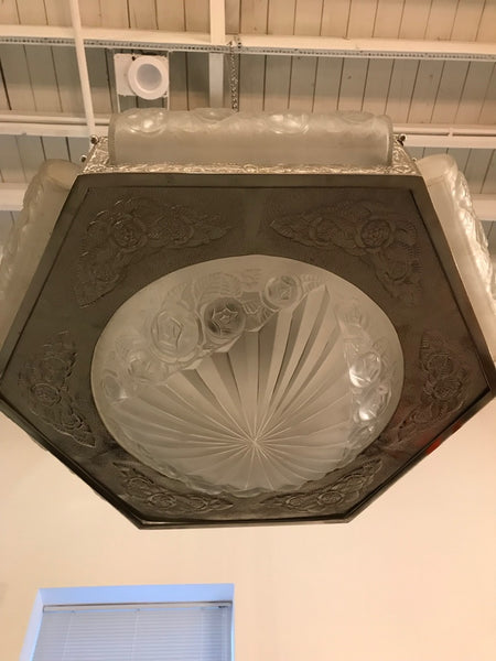 French Art Deco Floral Chandelier Signed by Degue