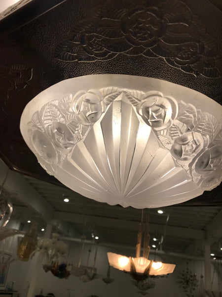 French Art Deco Floral Chandelier Signed by Degue